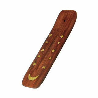 Incense Holder Wooden 6 Inch Brass Inlay IH019