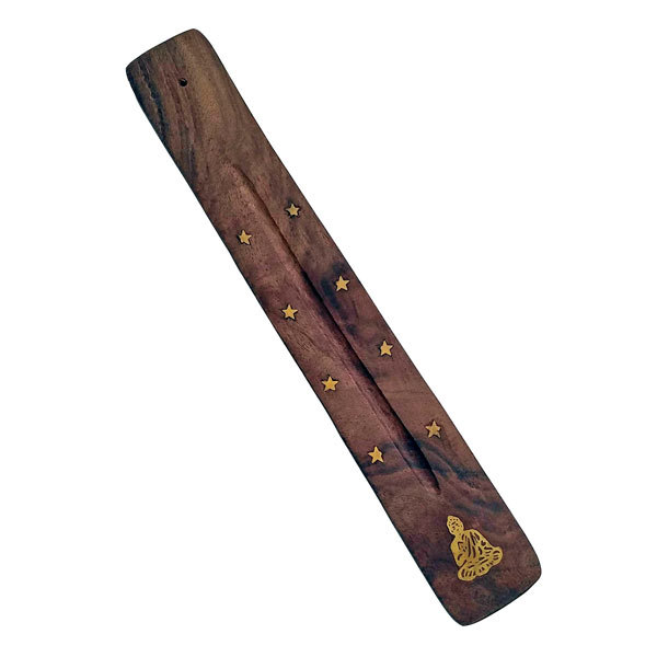 Incense Holder Wooden 10 Inch Brass Inlay IH020